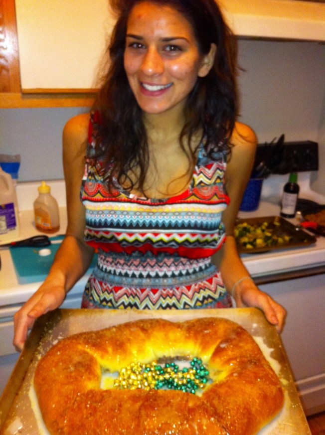 Powdered sugar/milk glaze on top with sprinkles and beads! 